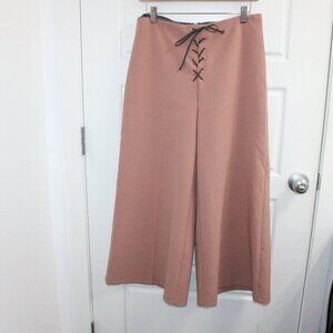 3/$30 Topshop Lace Up Crop Wide Leg Trousers Size 8 Dusty Rose‎